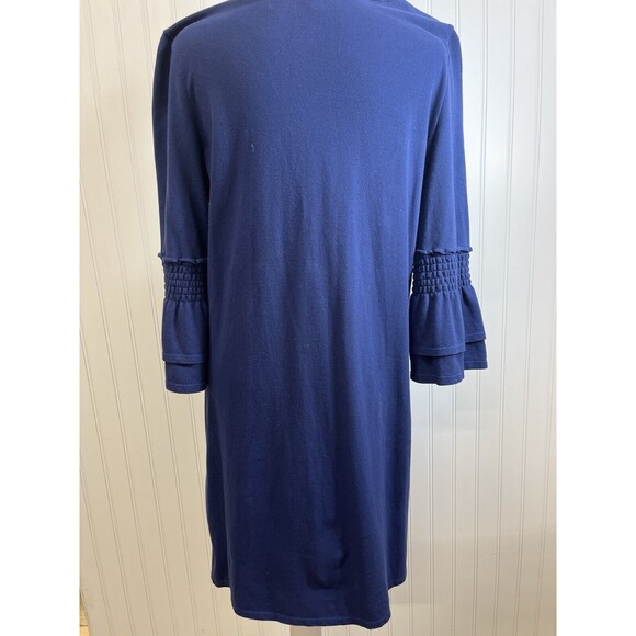 Talbots Navy Bell sleeve dress.  White‎ V neck trim Size M. Comfort fit. - Picture 5 of 8